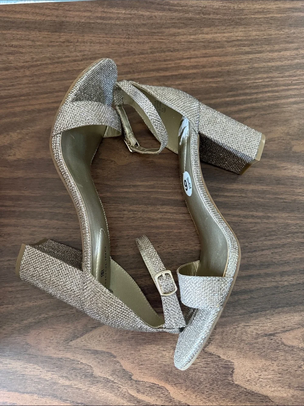 Bandolino Metallic Gold Ankle-Strap Block Heels